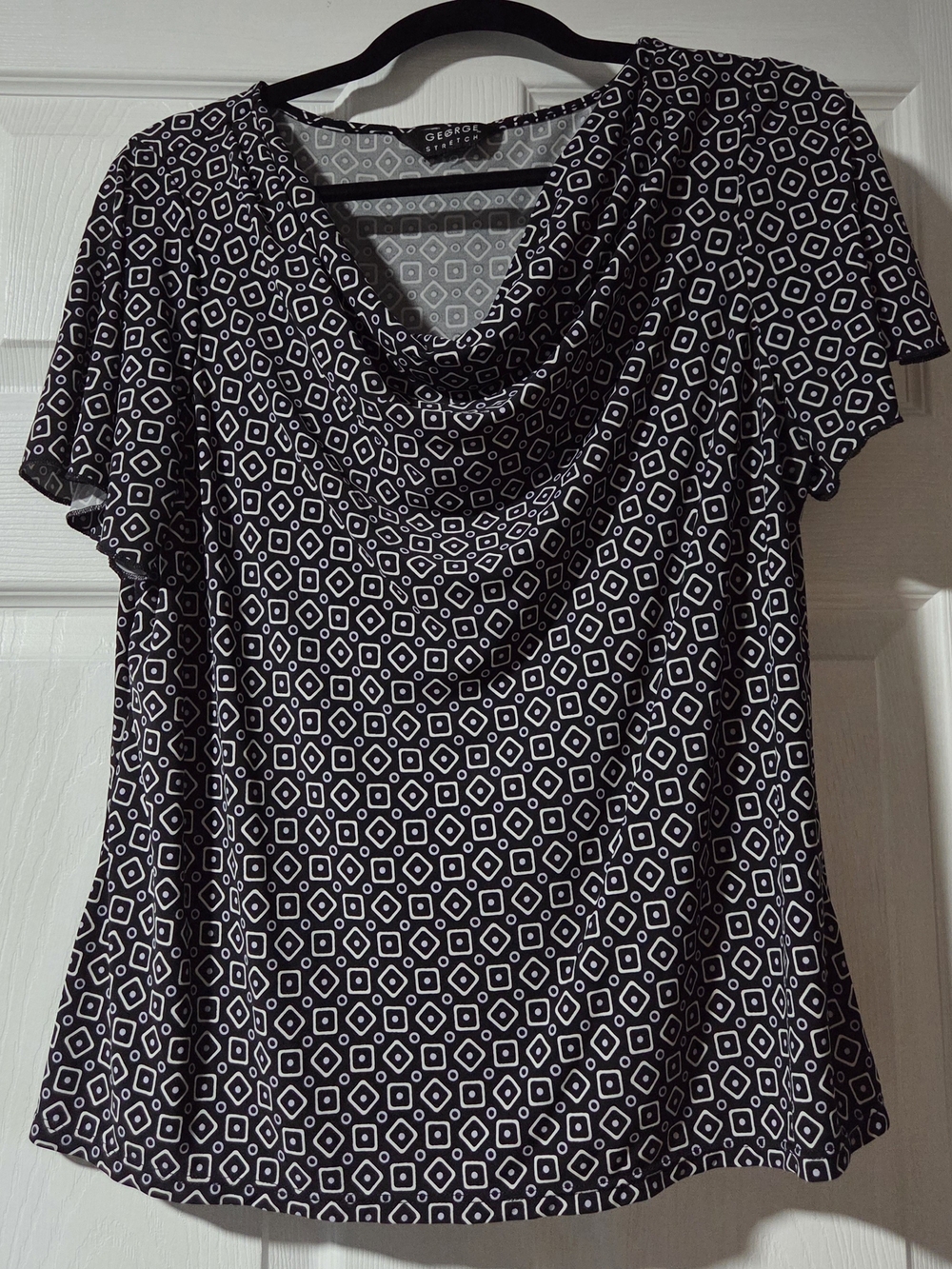 George Black & White Geometric Cowl Neck Top